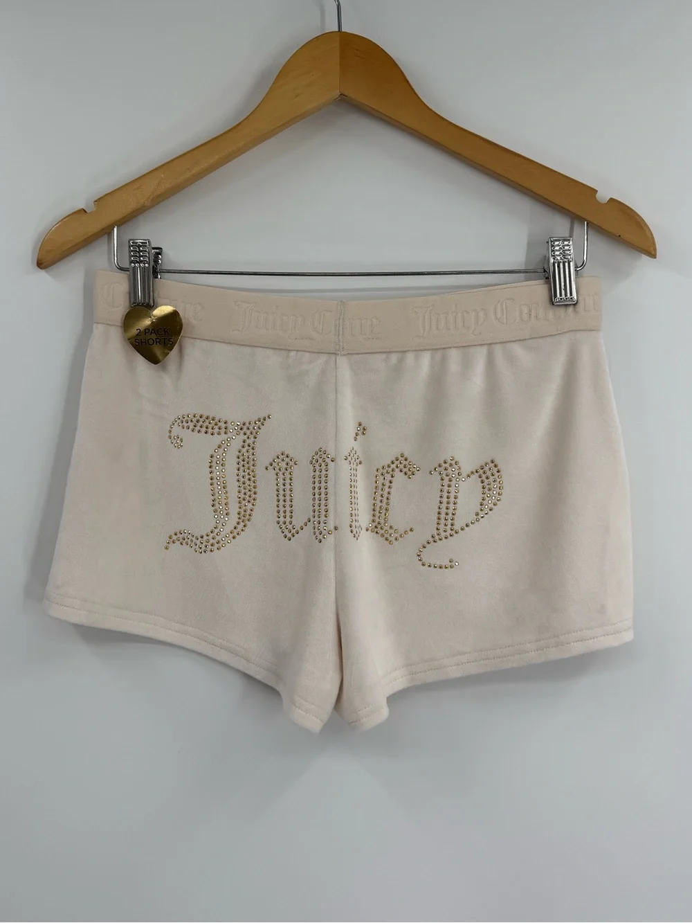 NWT Juicy Couture Velour Rhinestone Logo Shorts | Cream | Small